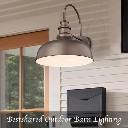 Bestshared 16 Inch Large Gooseneck Barn Light Farmhouse Wall Mount Light Fixture Exterior Sconce Lighting Outdoor Wall Lantern Light Vintage Farmhouse Barn Light(ORB+White, 16"-1pack)