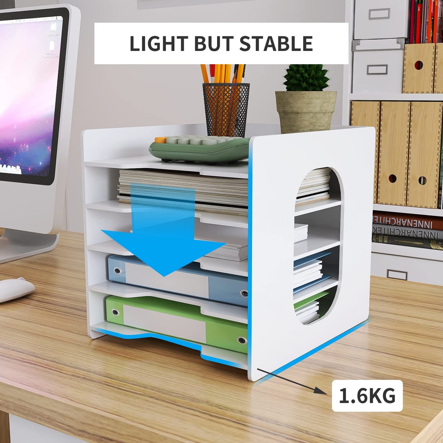 Natwind 5-Tier 10”x12” Scrapbook Desk Organizer,Paper Organizer,File Organizer,Letter tray,Paper Sorter,White File Holder for Home Office, School Classroom