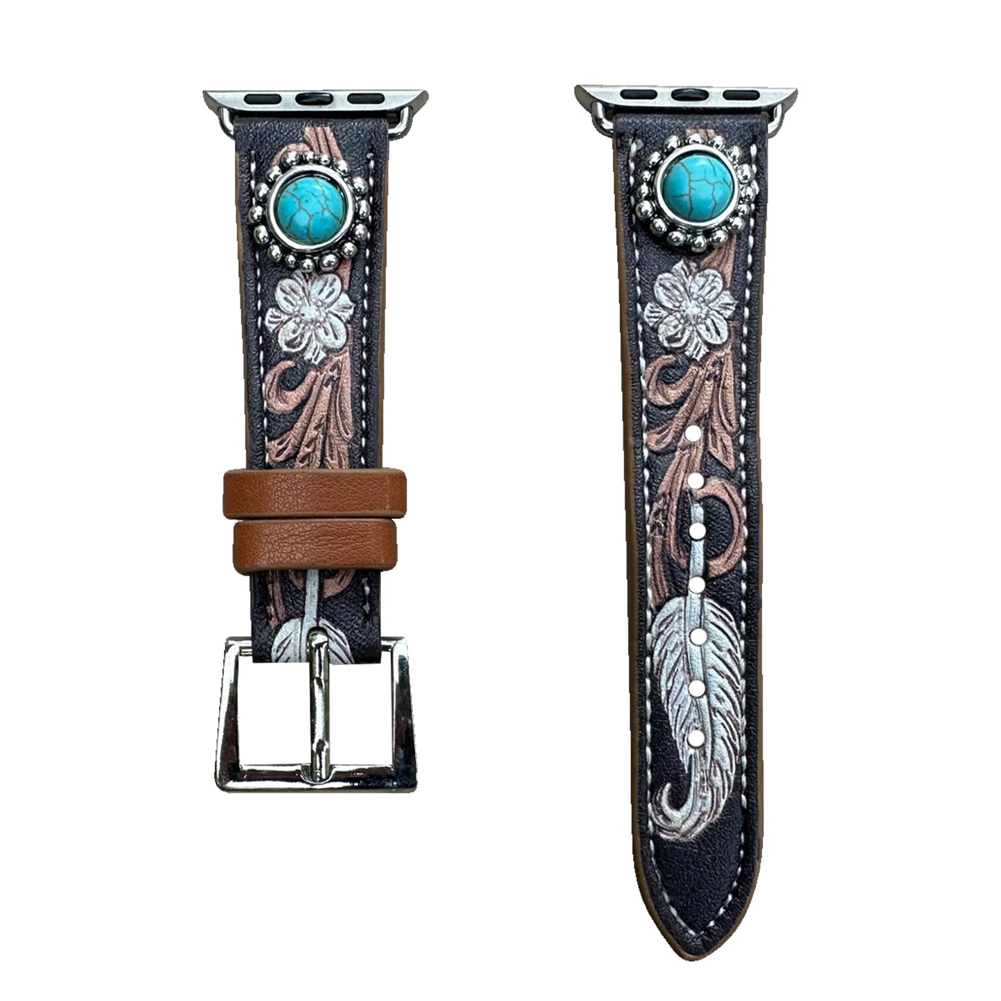 Wonderent Western Watchband for Apple Watch Size 38mm, 40mm, 41mm, 42mm, 44mm, 45mm and Series 8,7,6,5,4 and SE (38/40/41MM, ROUND CONCHO)