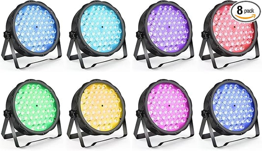 BETOPPER LED Par Lights 54 x 1.5W, RGB Stage Lights DMX DJ Lighting Sound Activated with Stand, Strobe Light & Wash Par Lighting DMX for Parties, Church, Wedding, Bars, 8 Pack