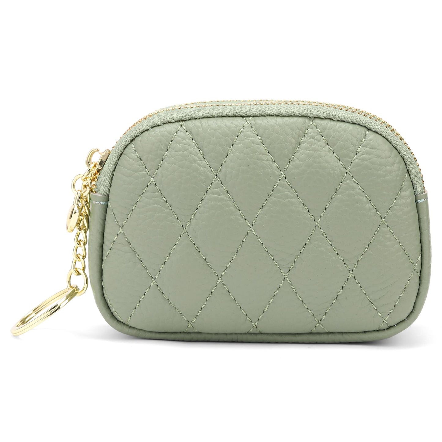 SENDEFN Women's Coin Purse Genuine Leather Wallet Small 2 Zippers Change Pouch Purse with Keychain Ring