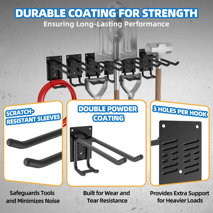 6 Pack Garage Hooks 10 INCH Heavy Duty Two-Tier Steel Shed Wall Mount Workshop Garage Storage Tool Organizer Hooks for Hanging Garden Tool, Hose, Ladder, Chairs, Bikes with Anti-Slip Coating