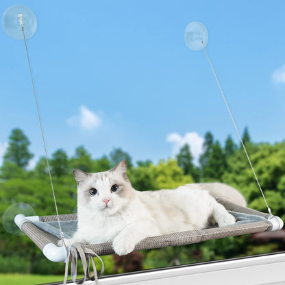 Pupagree Mess-Free Window Perch, Secure Fastening Cat Hammock with 4 Strong Suction Cups, Premium Reinforced Material and Flannel Cover for Large Cats in Beige