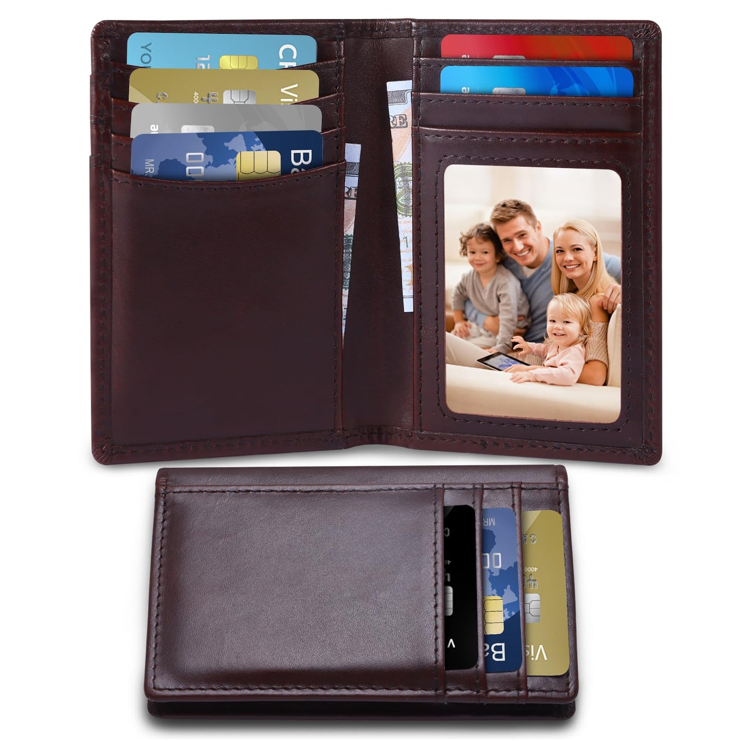 baotuiok Small Card Case Slim Mens Bifold Wallet，Thin Travel Minimalist Leather Wallet for Men， Credit Card Holder for Men(brown)