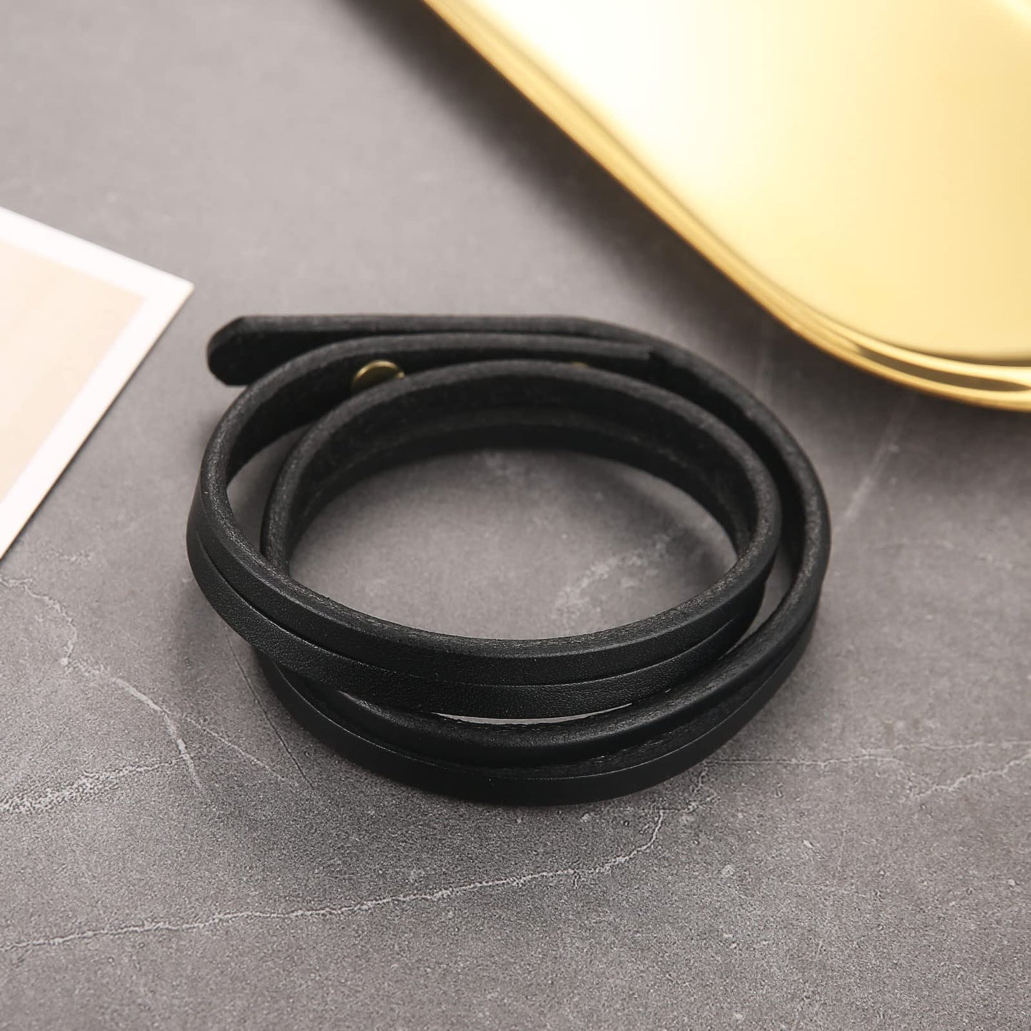 HZMAN 8.0 Inch Mens Handmade Leather Cuff Bracelet Steampunk Style leather wrap Wristband for Women Genuine Leather Bracelet (Black)