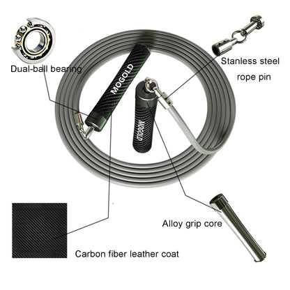 MOGOLD 1LB Weighted Jump Ropes for Fitness Men/Women with Heavy-Duty PVC Wire Cable & Durable Leather Skipping Rope Handles, Best for Fitness, High-Intensity Strength Workouts (Grey, XL - 9'6(User Height 6'0 +))