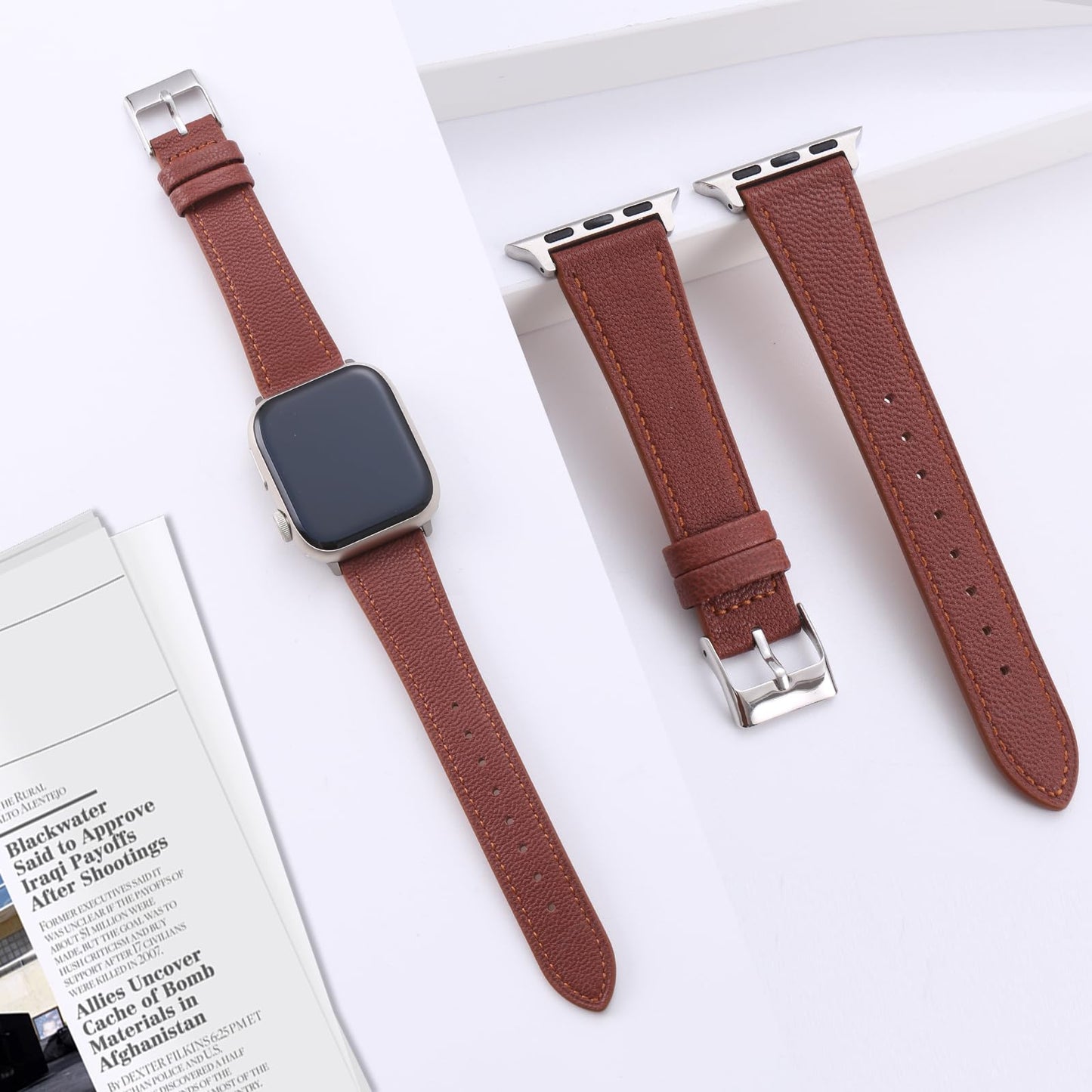 Soft French Goatskin Women's Leather Watch Band Compatible with Apple Watch 38mm 40mm 41mm 42mm 44mm 45mm 46mm 49mm, Slim Lightweight Leather Strap for iWatch Series Ultra SE11 10 9 8 7 6 5 4 3 2 1