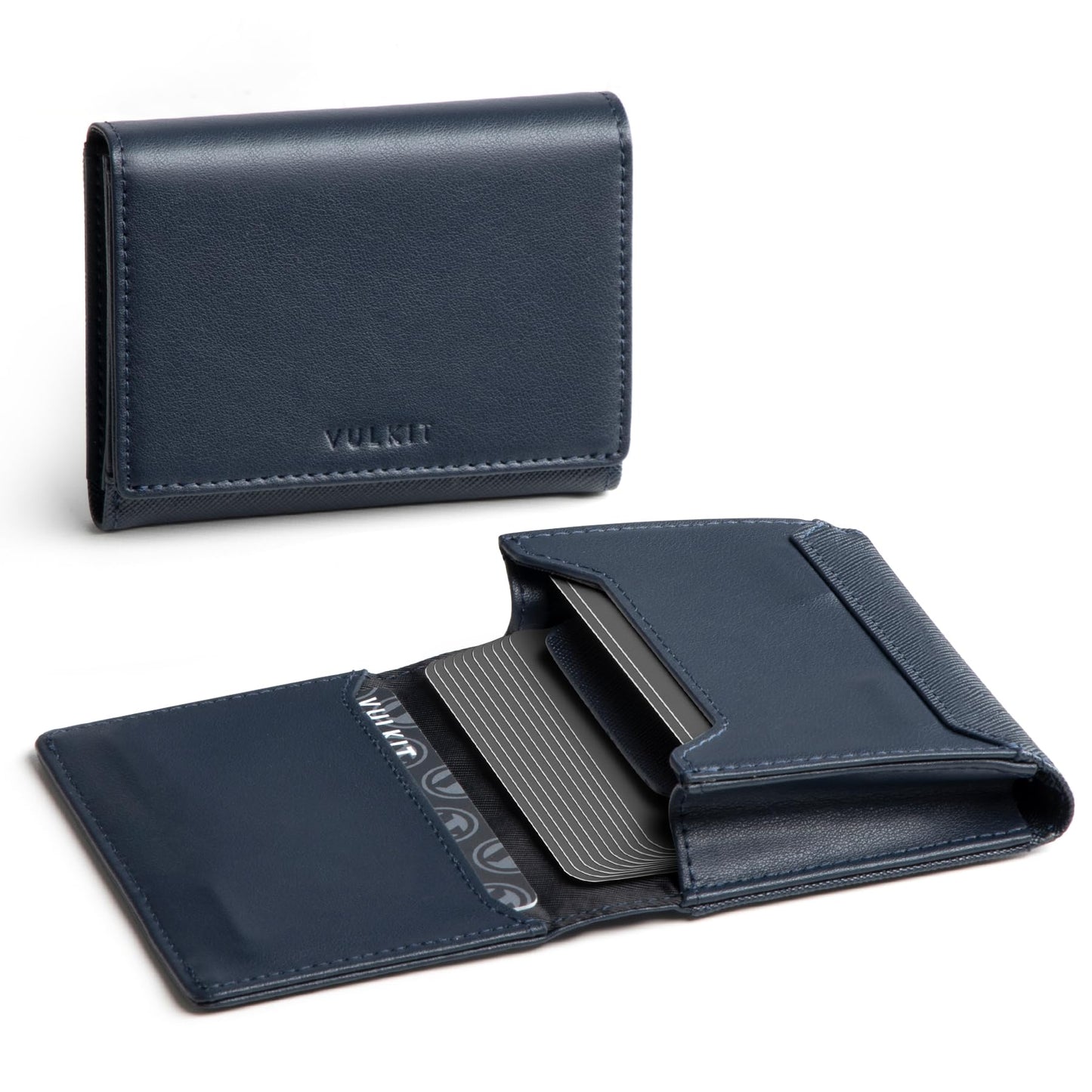 VULKIT Business Card Holder Premium Leather RFID Blocking Card Case With ID Window Magnetic Closure Holds Up to 40 Business Cards
