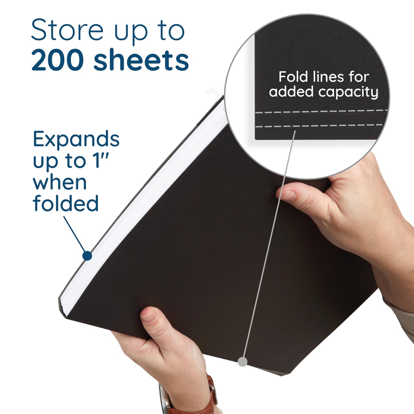 25 Blue Summit Supplies Legal Size Hanging File Folders - Black Hanging File Folders for Filing Cabinet, Durable 11 pt Paper with Plastic Tabs and Inserts, Black Legal Size Hanging Folders
