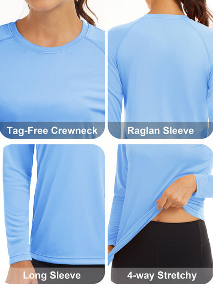 Swim Shirts for Women UV Protection Shirts Womens Rash Guard Shirts Long Sleeve Running Shirts Fishing Shirts Performance Sun Shirts for Women Blue