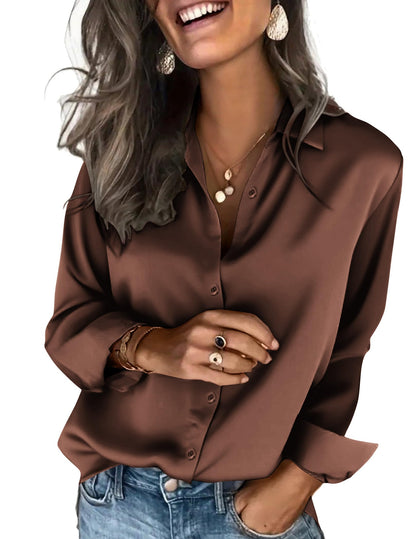 Zeagoo Satin Blouses for Women Silk Button Down Shirts Long Sleeve Business Casual Tops