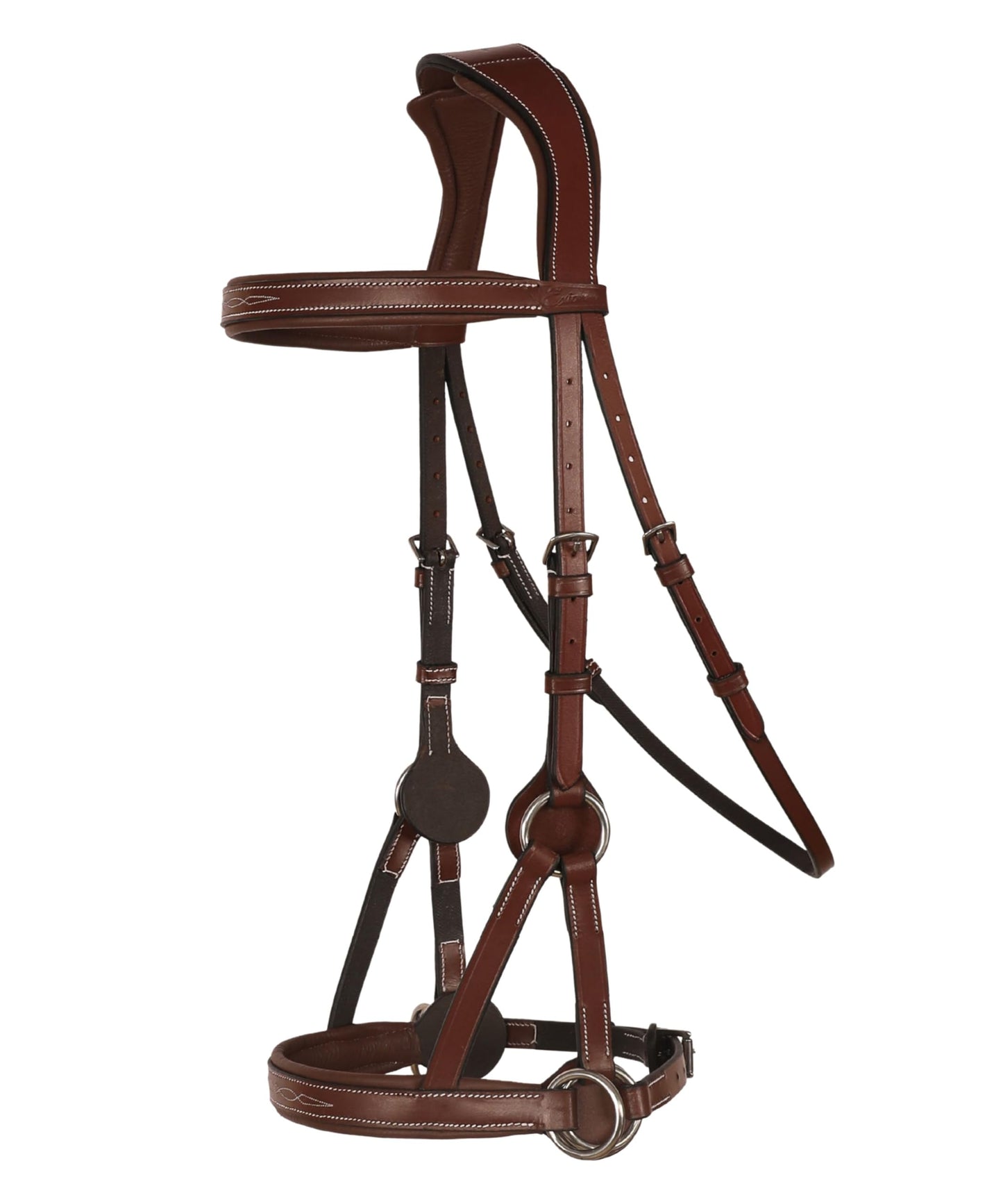 Exion ‘Astra’ Sidepull Bitless Bridle for Horses – Fancy Stitched Padded Leather with Anti-Pressure Crown, Rubber Reins, Stainless Hardware – Black, Brown, Oak | Cob, Full, Oversize, Pony
