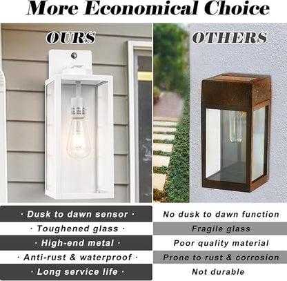 16-inch White Dusk to Dawn Outdoor Wall Light Fixtures, Exterior Waterproof Wall Lanterns, Large Porch Sconces Lighting, Modern Outside Lights for House Patio Front Door Entryway, 2-Packs