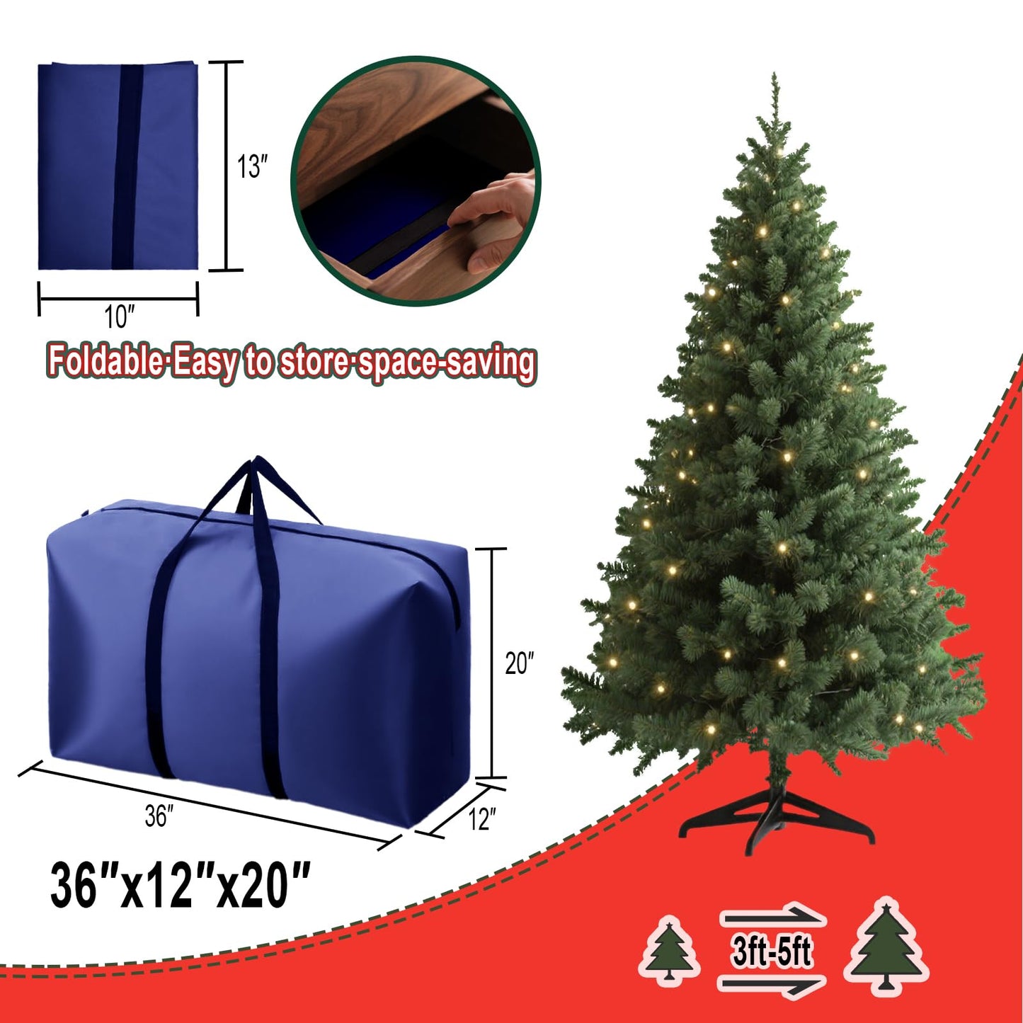 3FT/4FT/5FT Small Christmas Tree Storage Bag Heavy Duty Christmas Tree Bag for Detachable Christmas Tree 600D Oxford Waterproof Dusty-Proof with 2 Reinforced Handle,Large Zipper Opening (BLUE)