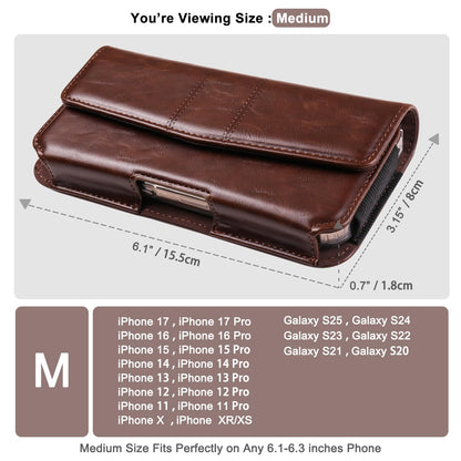 INGIDO Phone Holster Compatible with iPhone 16 15 14 13 12 and Pro, Galaxy S25 S24 S23 S22 S21 S20, Leather Phone Pouch with Metal Belt Clip, M-Coffee