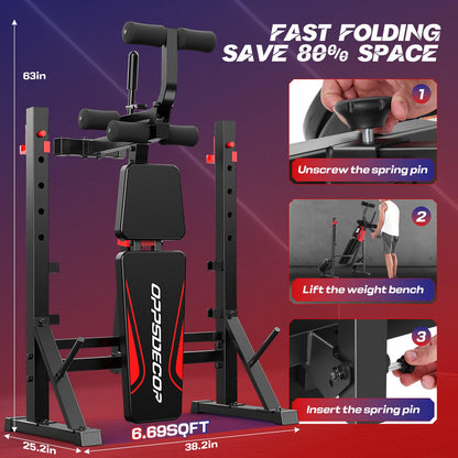 OPPSDECOR 900 LBS Weight Bench Set with Squat Rack, Adjustable Bench Press Set with Leg Extension and Leg Curl, Foldable Flat/Incline/Decline Workout Bench for Home Gym