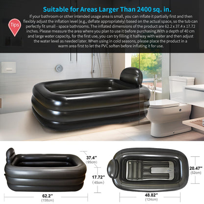 Nevife Inflatable Ice Bath Tub for Adults- Blow Up Bathtub with Cover&Comfort Floor,Foldable Tub for Shower, Spa, Ice Baths, Camping-Includes Hand Pump, XL (63x35.4x19.7 inches)