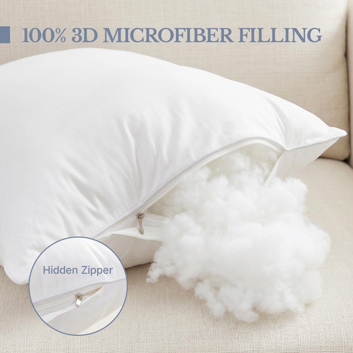 Leeden 20 x 20 Pillow Inserts (Set of 2) - Throw Pillow Inserts with 100% Cotton Cover - 20 Inch Square Decorative Pillows for Sofa, Couch, Bed and Home Decor