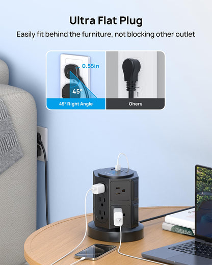 TROND Tower Surge Protector Power Strip with 14 Widely Spaced Outlets, 4 USB Ports(2 USB C), 2100J Surge Protection, 6 Feet Extension Cord with Multiple Outlets, Office Desk Supplies, Dorm Essentials