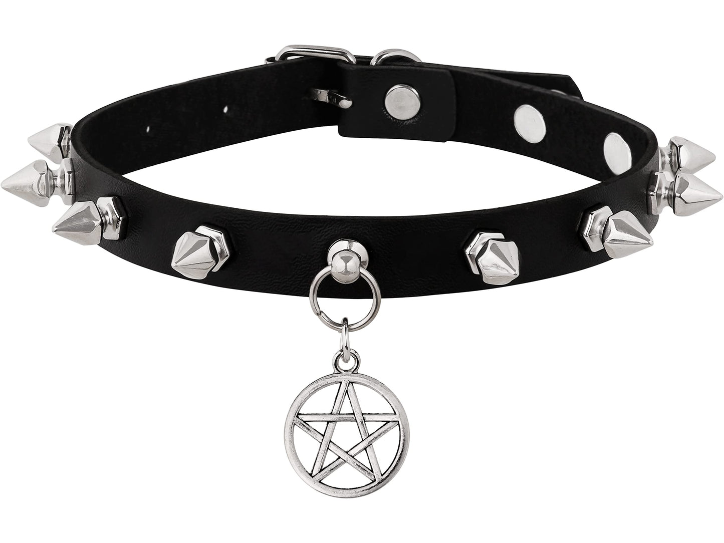 Sacina Gothic Punk Pentagram Star Spiked Choker, Black PU Leather Necklace, Goth Punk Jewelry, Halloween Christmas Jewelry Gift for Women