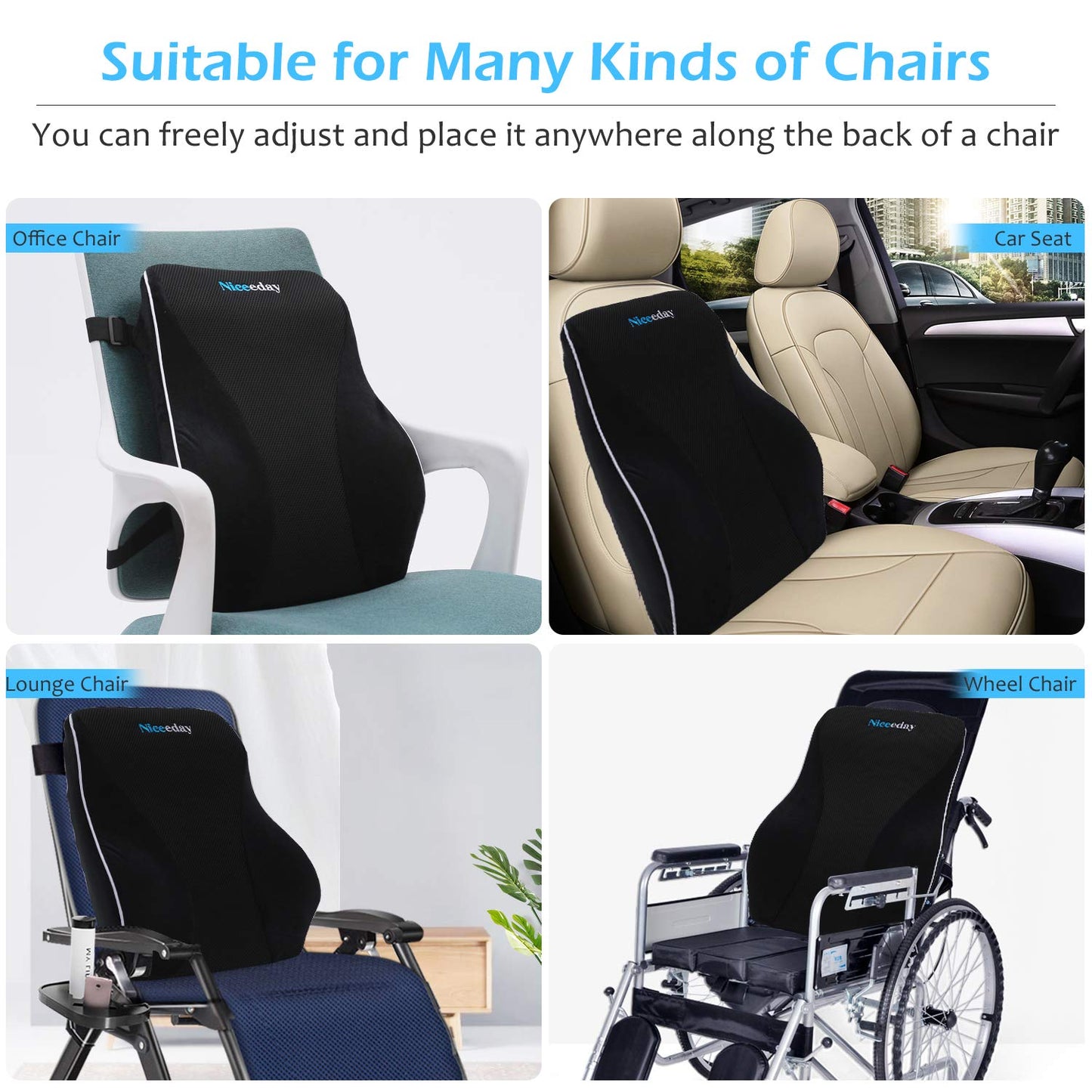 Niceeday Lumbar Support Pillow for Office Chair Car Back Support Pillow, Memory Foam Gaming Chair Desk Chair Back Cushion for Lower Back Pain Relief, Ergonomic Back Rest,Office Home Essentials