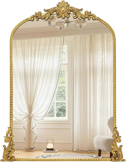 Growsun Vintage Gold Arched Mirror, 24’’x36’’ Antique Baroque Ornate Wall Mirror Decor with Full Metal Frame for Fireplace/Entryway/Living Room/Bathroom