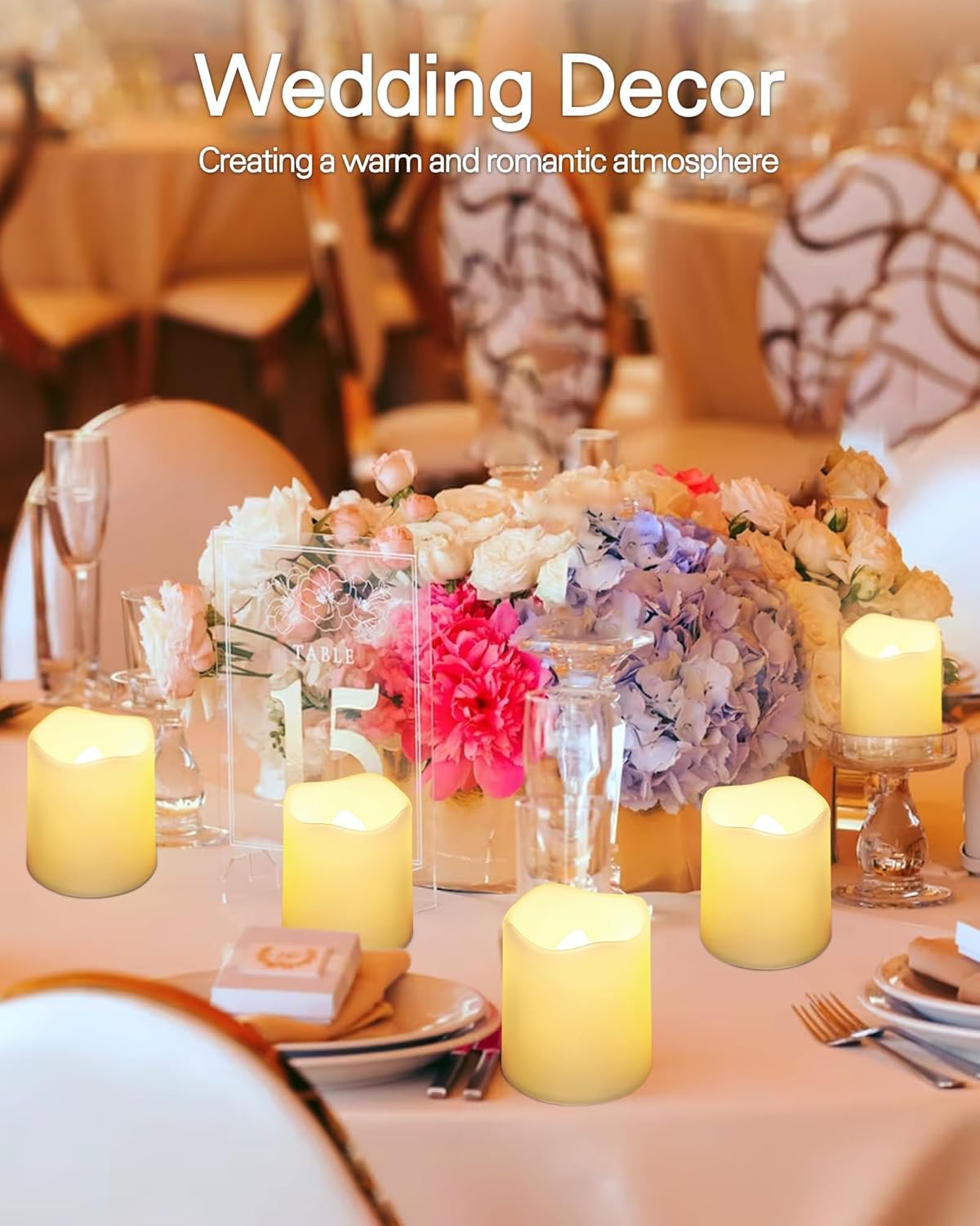 SHYMERY Flickering Flameless Votive Candles with Timer, 24 Pack 15 Days Longer Battery Operated LED Tea Lights in Warm White for Wedding,Table,Festival Celebration,Halloween,Christmas Decorations