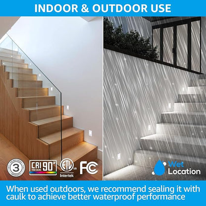 LEONLITE 5CCT 120V LED Step Lights, 3.5W 150LM 5%-100% Dimmable Indoor Outdoor Waterproof Vertical Stair Light, 2700K/3000K/3500K/4000K/5000K Selectable, CRI90, ETL, Aluminum, White, Pack of 6