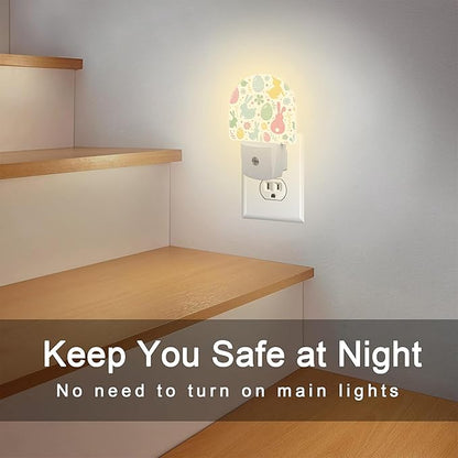 Easter Bunnies and Eggs Night Light, Colorful Rabbits and Flowers Dusk to Dawn Night Light Plug in,0.5w Energy Saving Sleep Friendly NightLight for Kids Boys Girls Home Decor