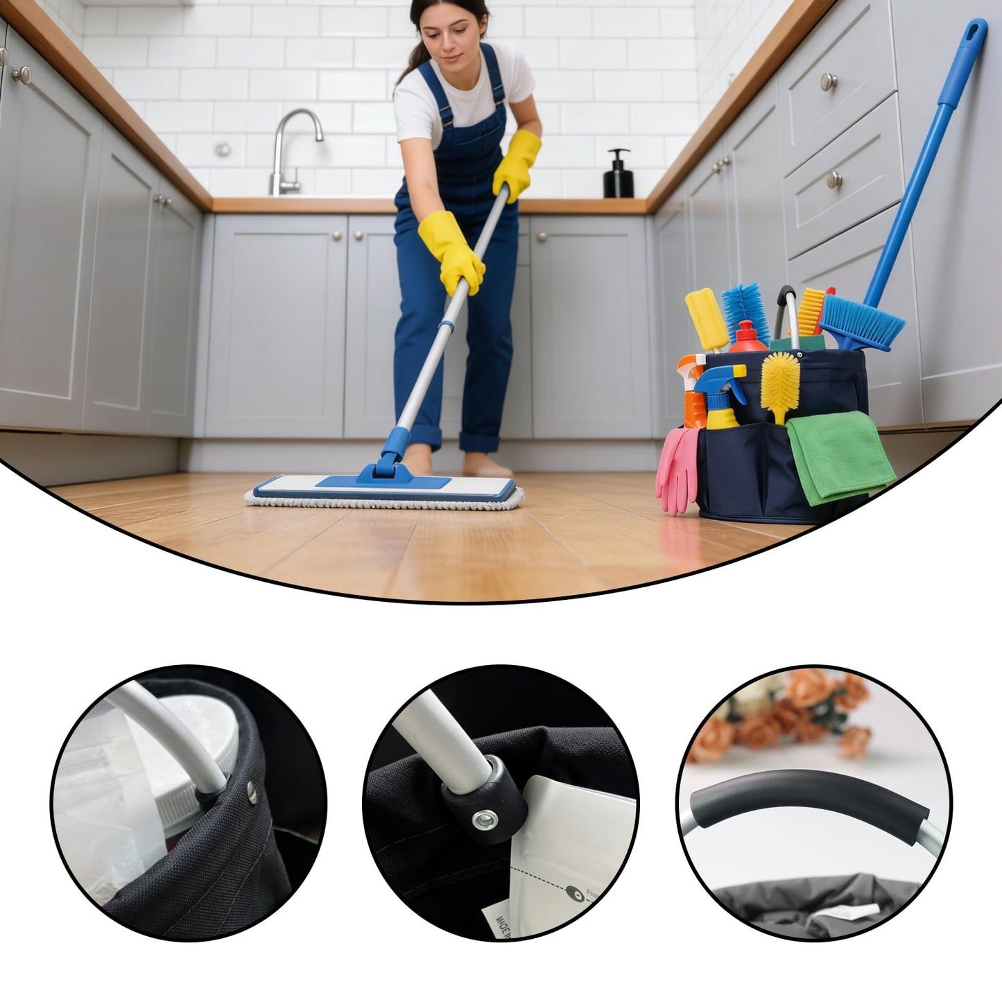 Tool Bucket Organizer 2-Pack, 17L Foldable Cleaner Caddy with 6 Pockets，Handle for Garden、Family and Bathroom, Can Also be Used as a Beach Basket or Shopping Basket，Black+Navy Blue