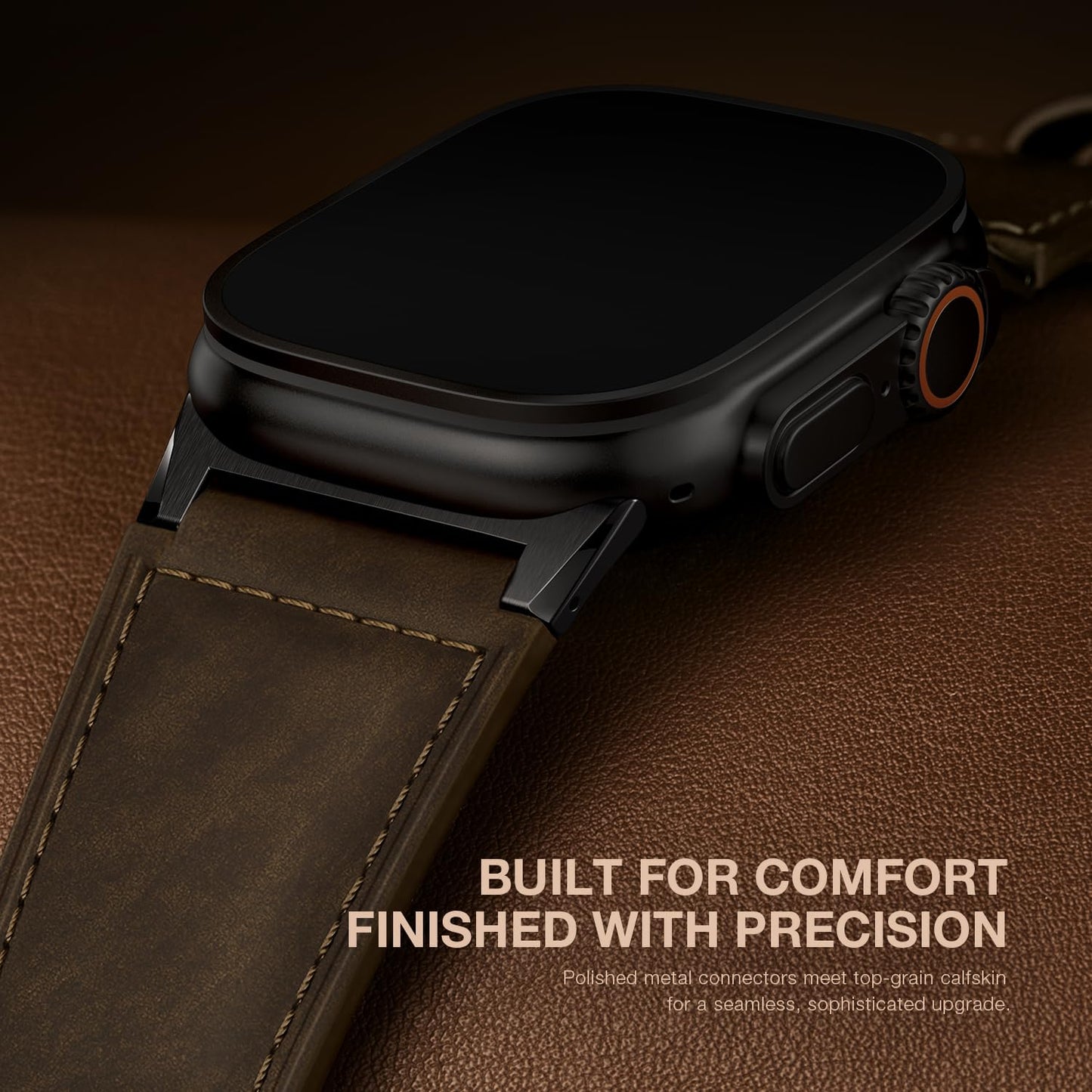 Suitisbest Leather Bands Compatible for Apple Watch Ultra Band 49mm 46mm 45mm 44mm 42mm, Genuine Calfskin Leather Replacement Strap Fits Men iWatch Series 11 10 9 8 7 6 5 4 3, SE 3 2 1, Ultra 3 2 1
