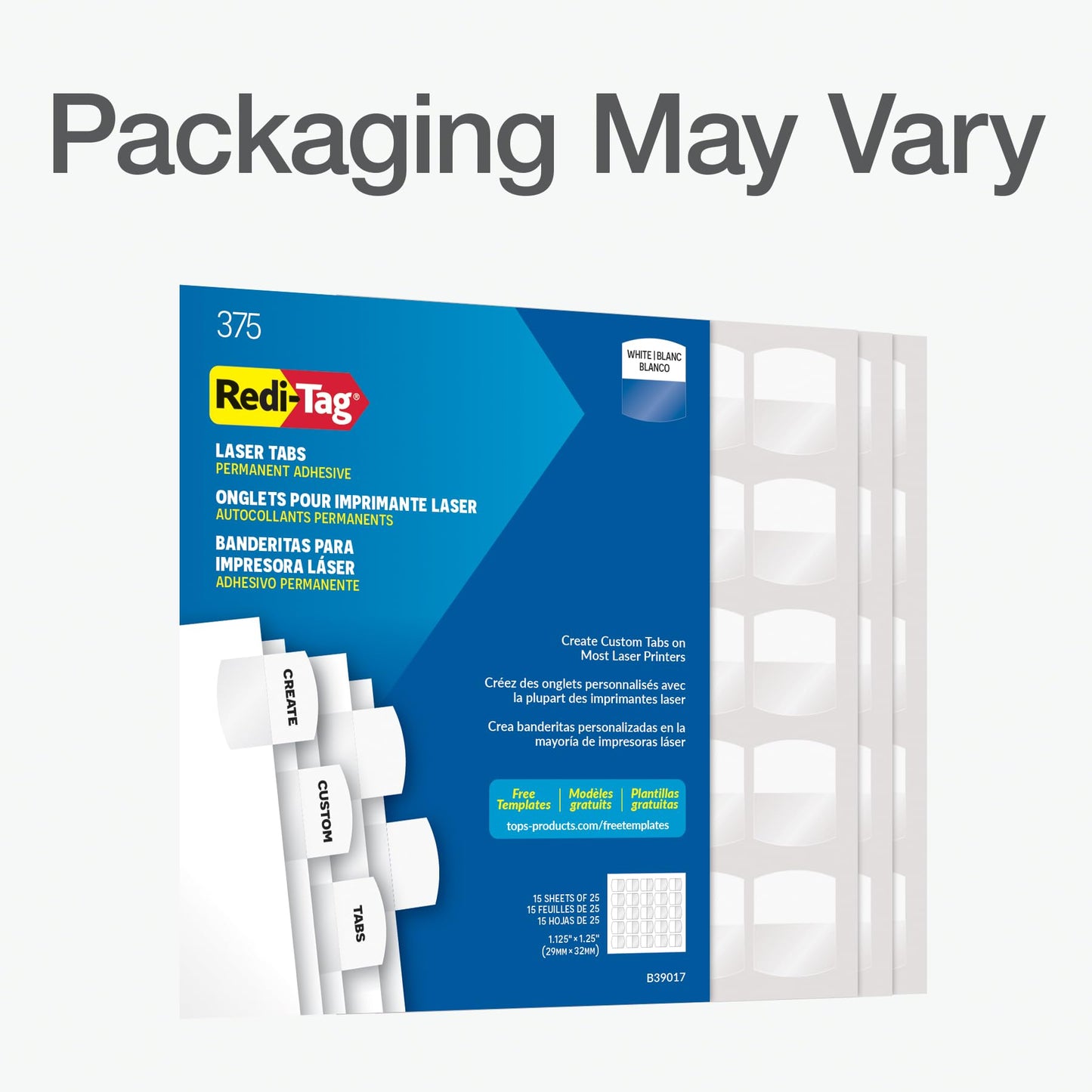 Redi-Tag Laser Index Tabs, Divider Tabs, Permanent Adhesive Index Labels, Customizable Divider Labels, Divider Labels for School, Home and Office, 1-1/8" x 1-1/4", White, 375 Tabs, (B39017)