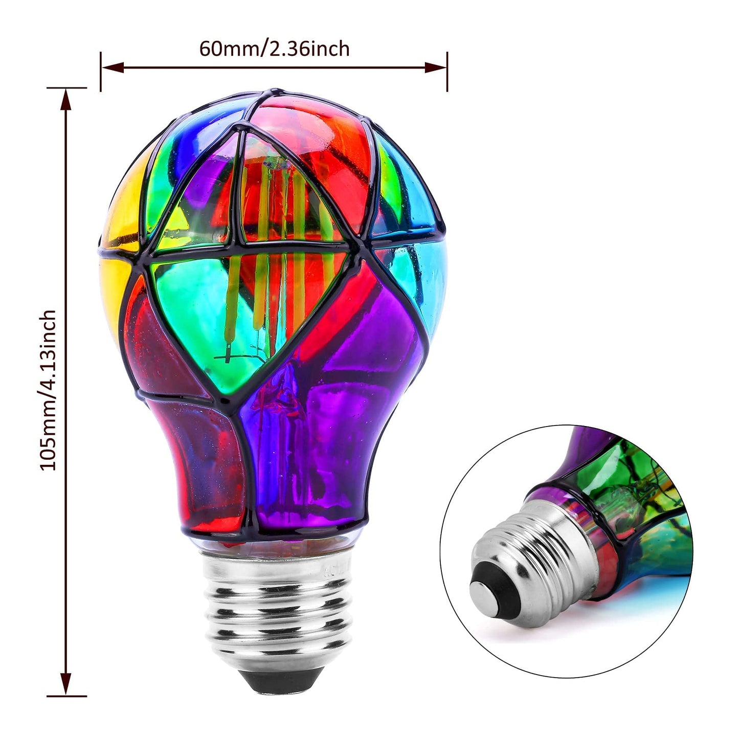 Kitmose 4 Pack Stained Glass Light Bulbs, LED Edison Light Bulb E26 3.5W Replacement Light Bulbs Tiffany Style for Bedroom Living Room Home Christmas Decoration