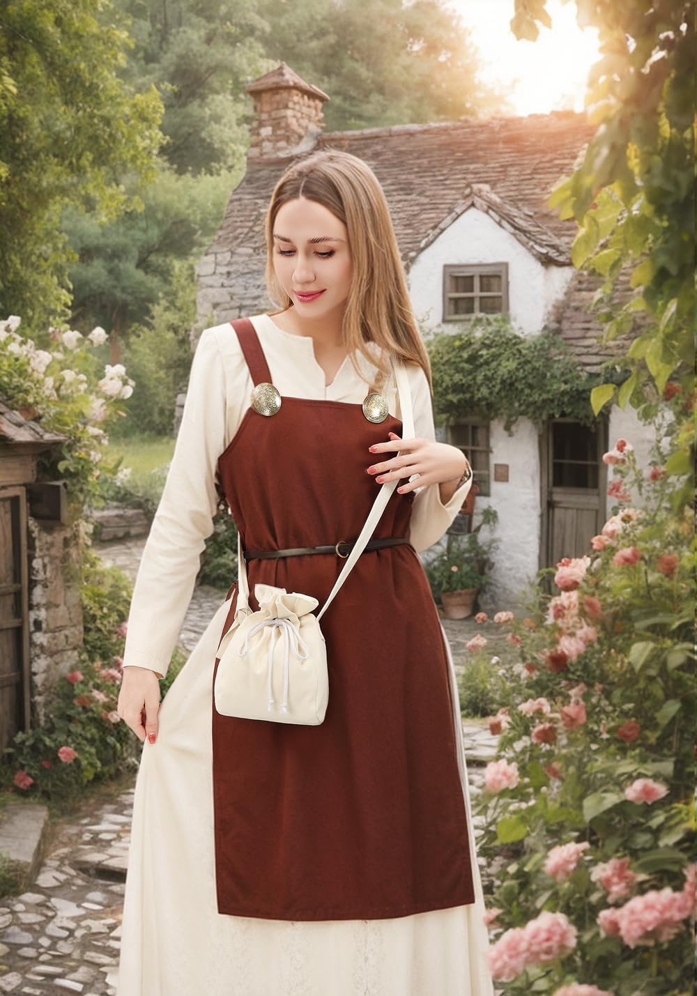 FURPHI Medieval Drawstring Shoulder Bag Renaissance Canvas Dice Bag Coin Purse Ren Faire Costume Accessories
