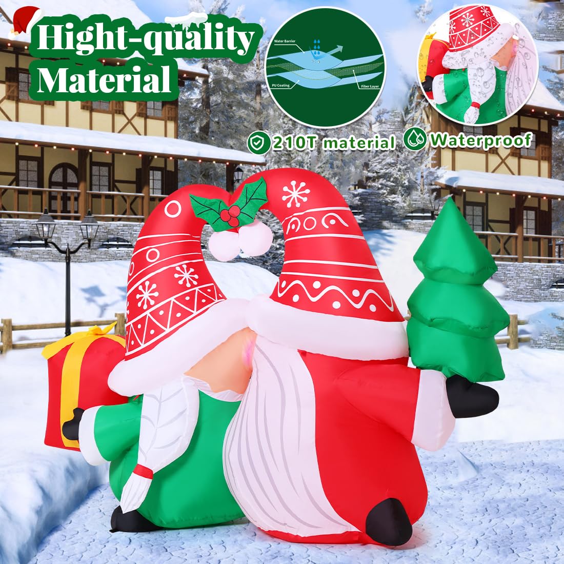 GOOSH 5FT Christmas Gnome Inflatables Outdoor Decorations,Blow Up Couple Gnomes with LED Lights,Xmas Gnome Inflatables for Yard Lawn Garden Holiday Decor