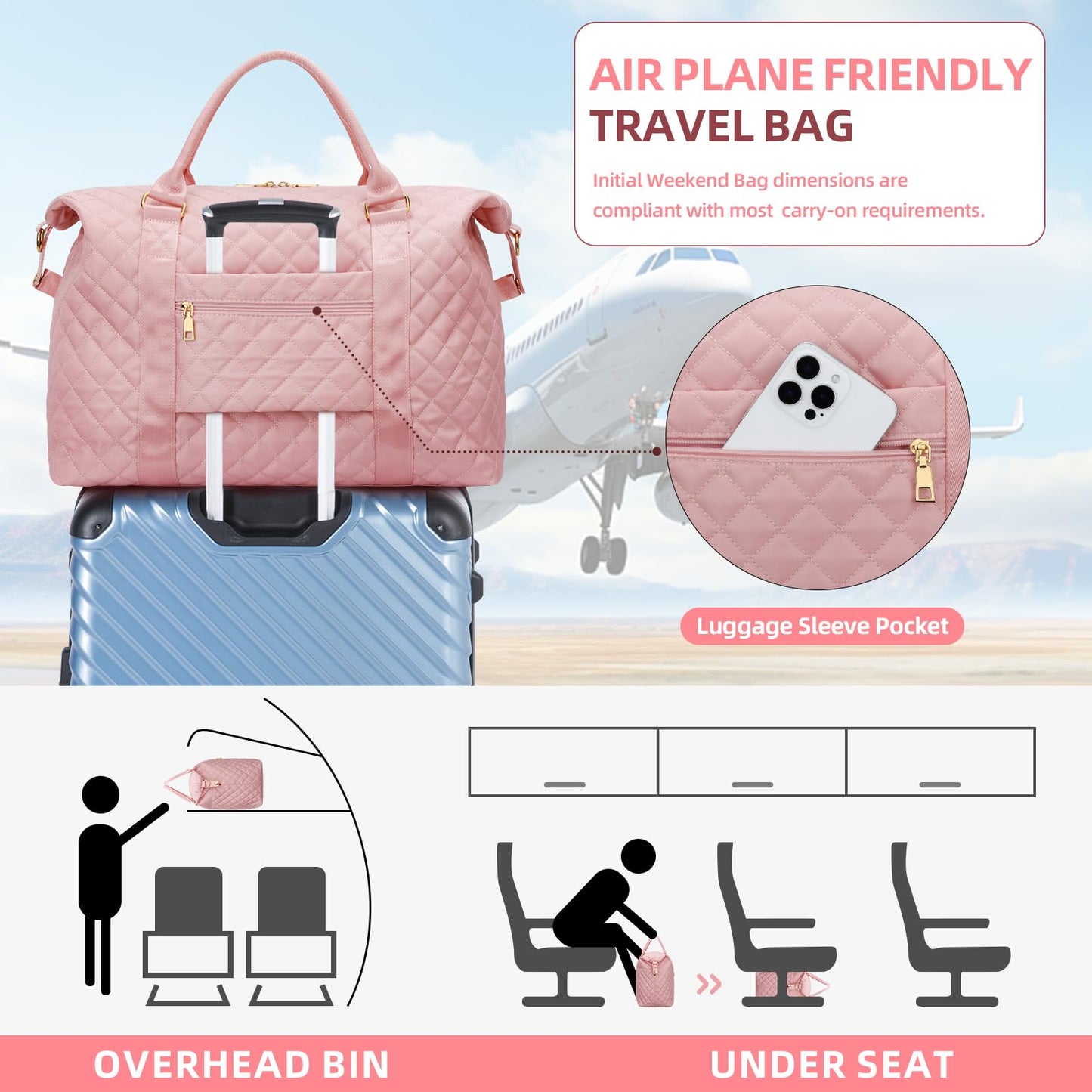 Gifts for Teen Girl, Initial Travel Duffle Bag, Personalized Women Weekender Overnight Bags, Gift for Daughter Kid Mom Friend College Girl Graduation Teacher（Pink,A)