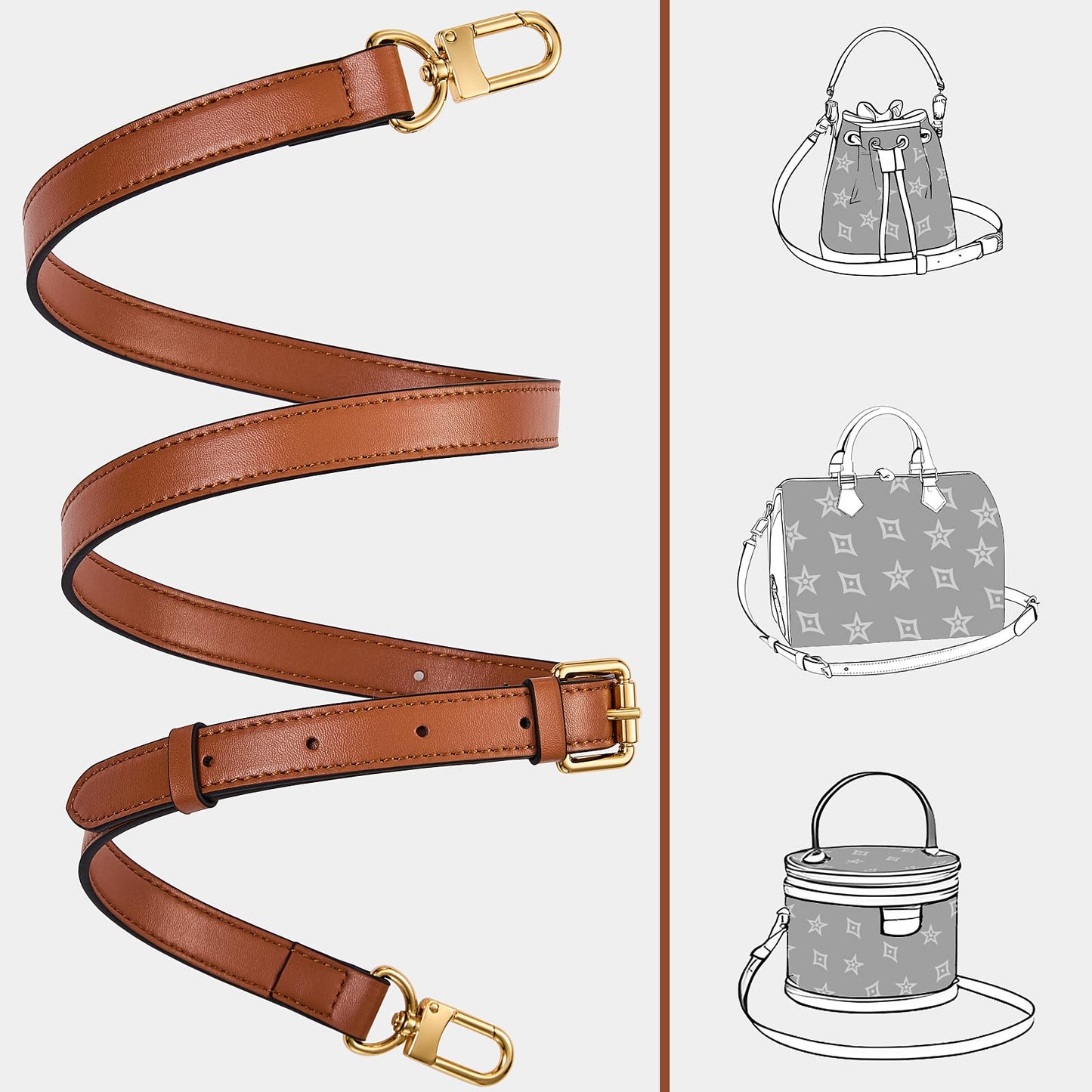 LWMYFZX Genuine Vachetta Leather Crossbody Strap | Adjustable Replacement Shoulder Strap for Handbags, Purses & Clutches (Brown)