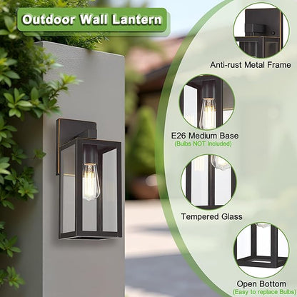 GRUENLICH Waterproof Large Outdoor Wall Lanterns, Modern Porch Sconces with Clear Glass Shade, E26 Socket Max 60W, IP65, Metal Frame, for Patio, Front Door, Entryway, Oil Rubbed Bronze Finish, 1-Pack