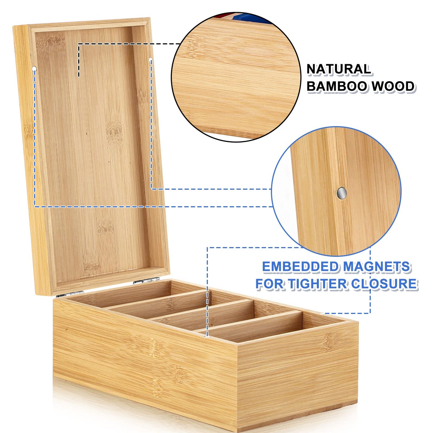 Henoyso 3 x 5 Inch Index Card Holder Set, Bamboo Organizer Box with 50 Dividers & 2 Sheets Alphabet Number Stickers File Note Holders, Holds 1200 Cards for Office Business Home Kitchen, Wooden Color