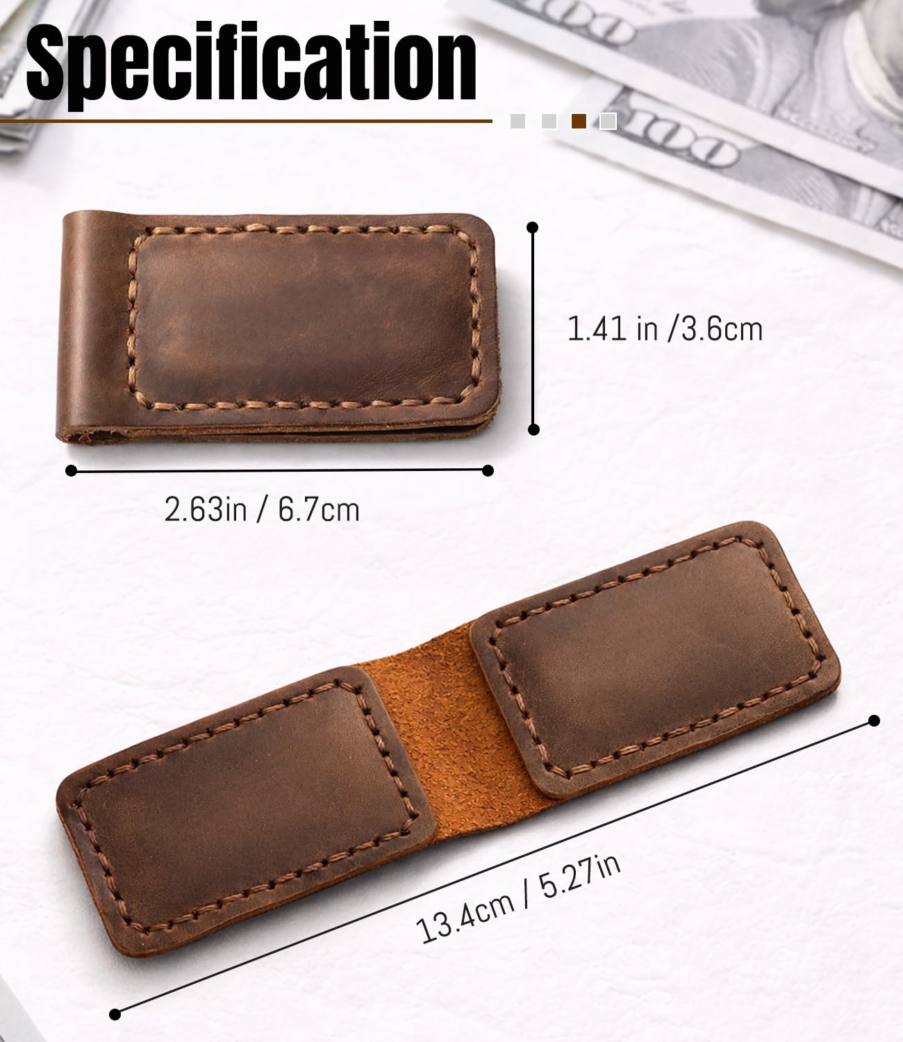 Routoboe Slim Magnetic Money Clip, Genuine Leather Business Card Holder, Gift Box Included