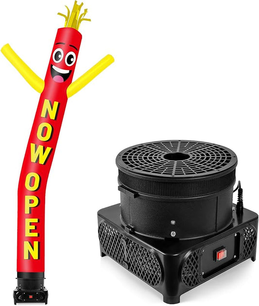 10FT Tall Inflatable Tube Man Now Open Wacky Wavy Dancing Guy with 3/4 HP Weather-Resistant Blower (12''Diameter) for Outdoor Decoration Advertising Business Promotion