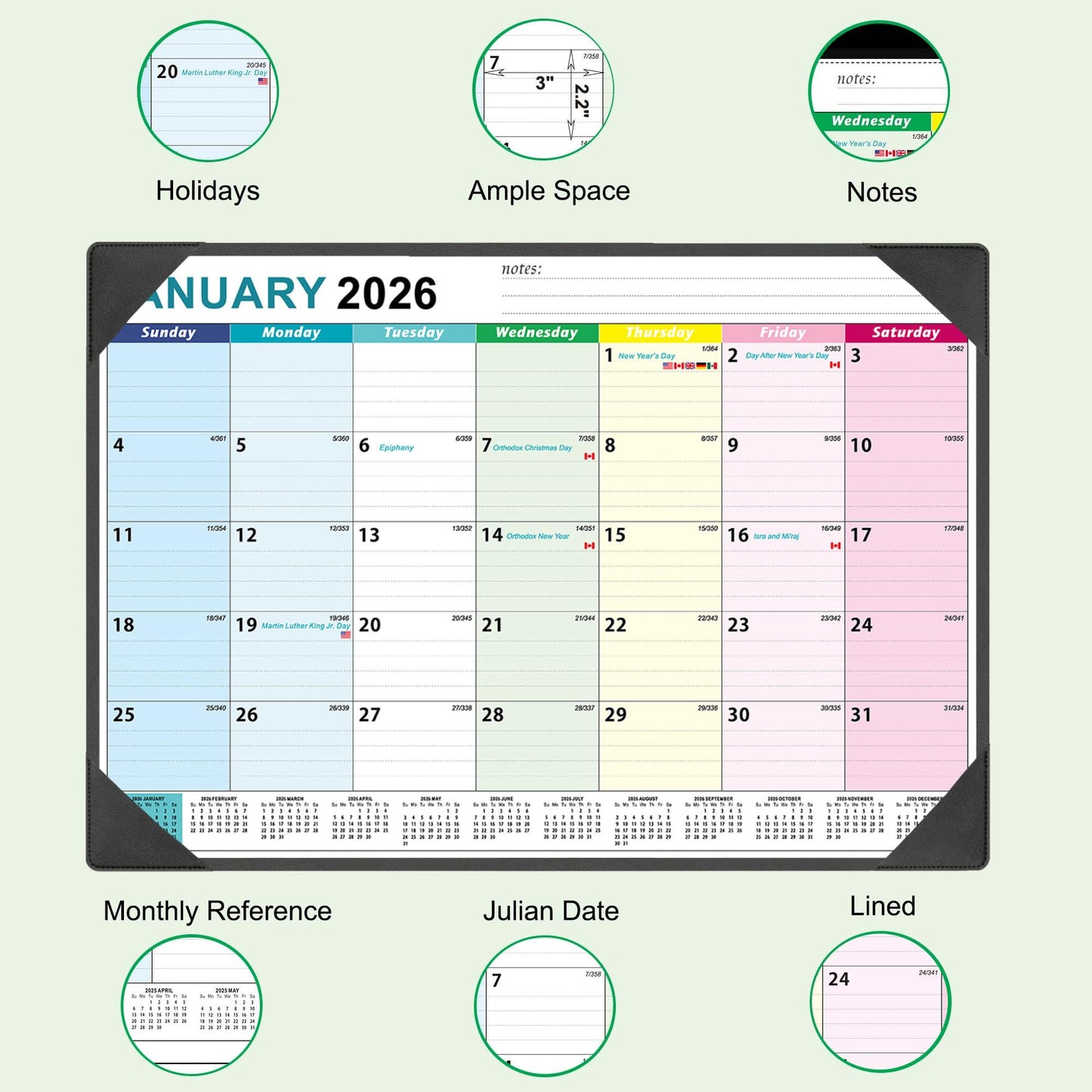 Large Desk Calendar 2026-2027 17'' X 22'' with Desktop Mat, 18 Months Desktop Calendar from JAN 2026 - JUN 2027, Blotter Calendar for Office School Home, Rolled Package