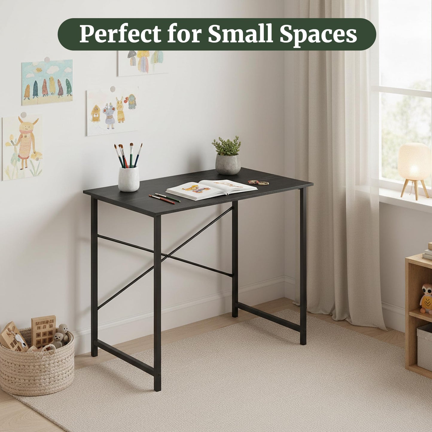 SageNest Computer Desk 32 Inch, Simple Home Office Desk Study Writing Table, Sturdy Metal Frame, Scratch-Resistant MDF Desktop for Bedroom Dorm Workspace Small Space, Black
