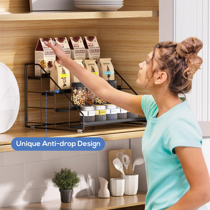 Spice Rack Organizer for Cabinet, 4 Tiered Spice Rack Organizer, Tiered Adjustable Spice Shelf for Kitchen Countertop Pantry Organization (Bright Black)