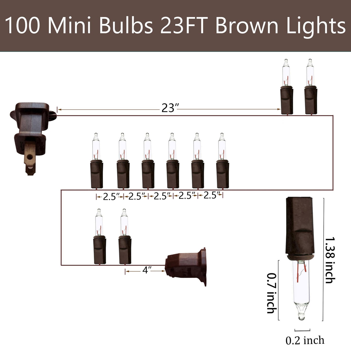 MXTCLM 100 Clear Mini Brown Wire Christmas Lights 23ft Incandescent Waterproof UL Certified Fairy String Lights for Outdoor Indoor Home Party Holiday Xmas Tree Decoration