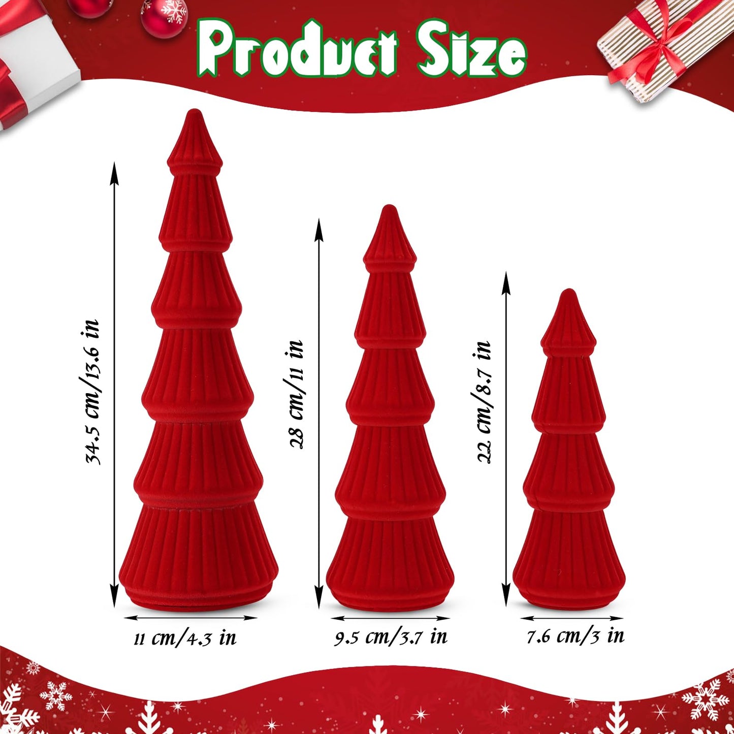 Fivebop Wooden Christmas Tree Figurine, 3 Pcs Tabletop Xmas Tree, Christmas Centerpiece Decor for Home Entryway Mantel Shelf Table Fireplace Holiday (Red-Wood & Velvet)