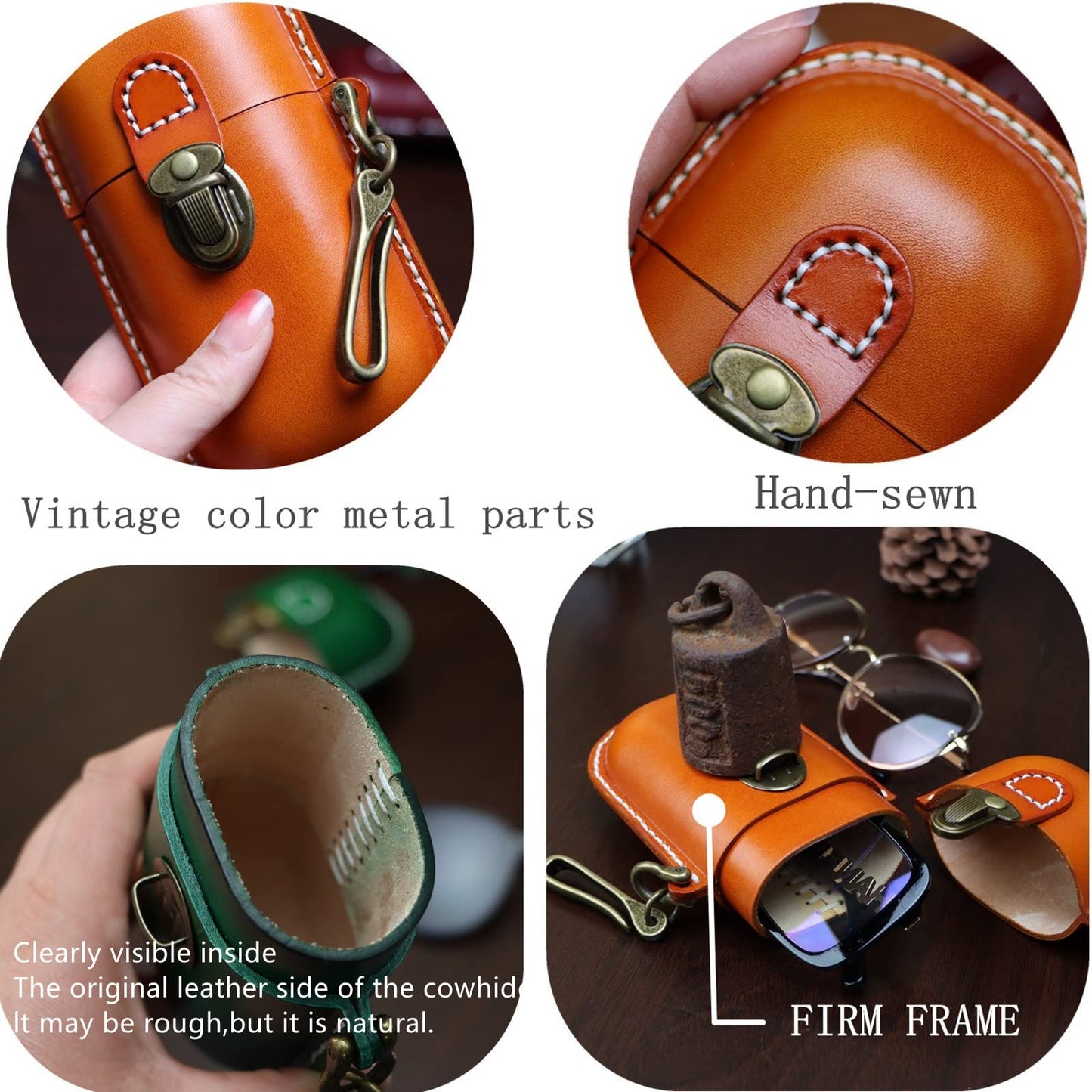Fanyixuan Handmade Leather Eyeglass Case Hard Shell Retro Men And Women Sunglasses Nearsighted Glasses Hooks Protection Box (Black)