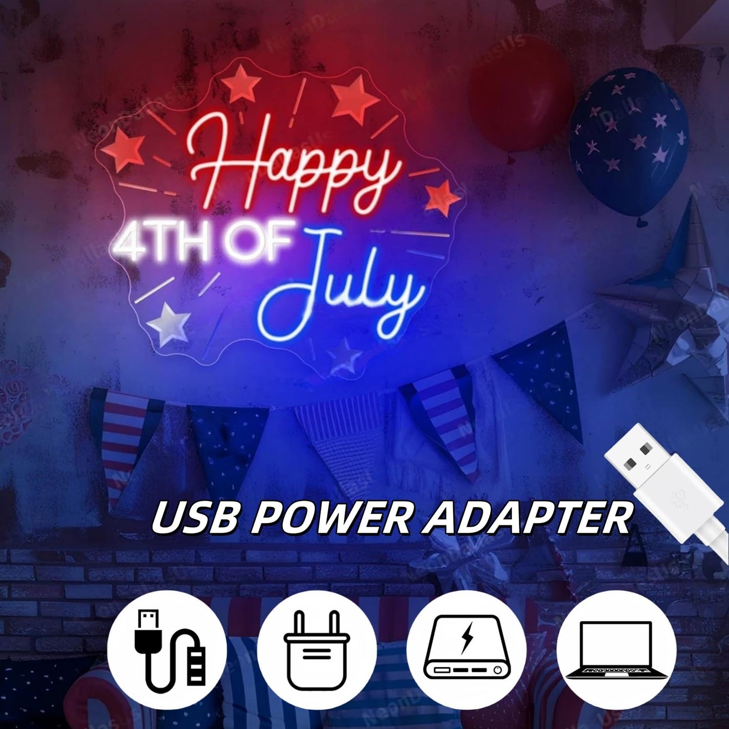 Happy 4TH of July Decors Neon Sign Happy Independence Day Led Sign 4th of July Celebration Light Patriotic Welcome Memorial Day Decoration, 15.4"x13"