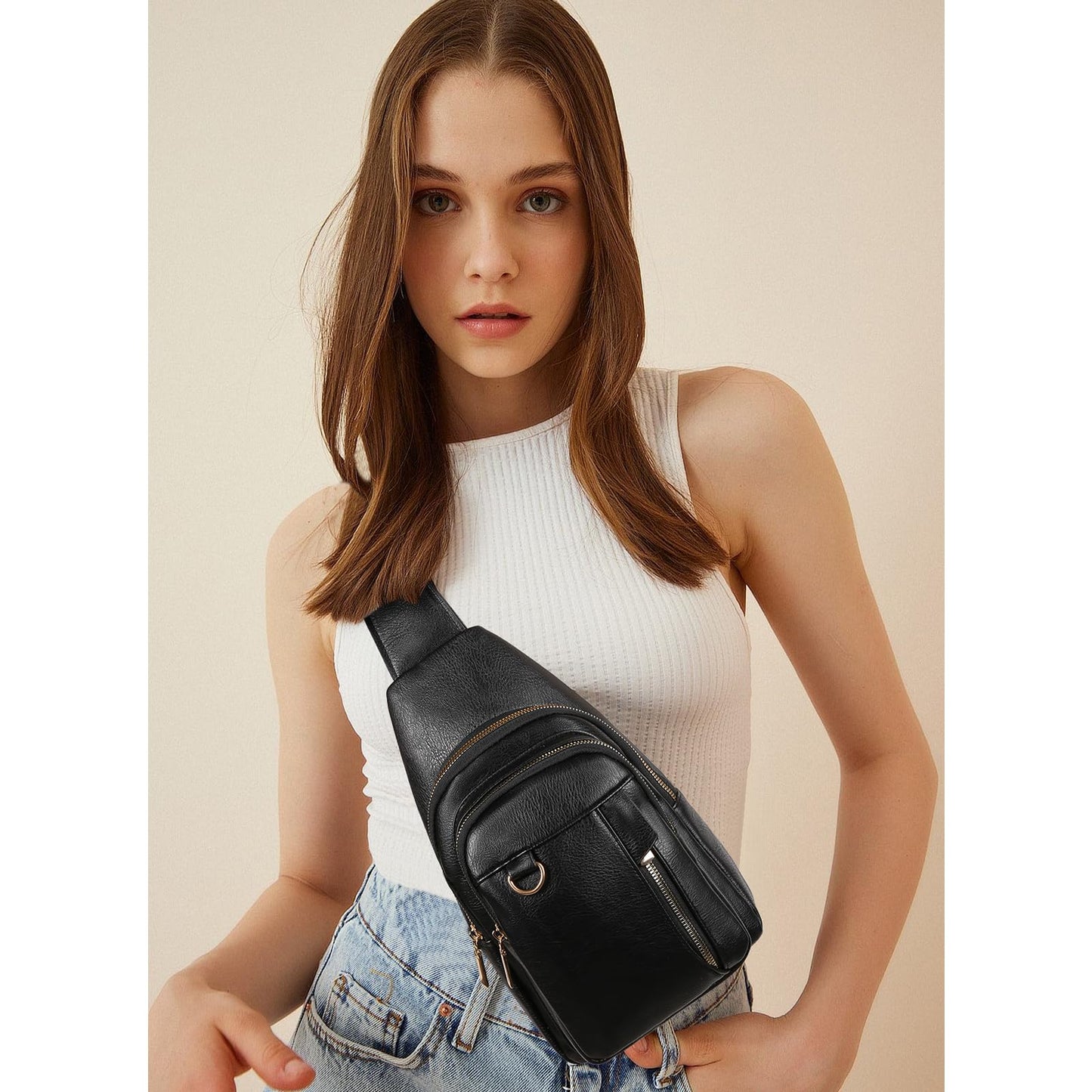 GAEKEAO Sling Bag for Women Vegan Leather Crossbody Bags Travel Fanny Packs Small Shoulder Purse Chest Bag Backpack Gifts