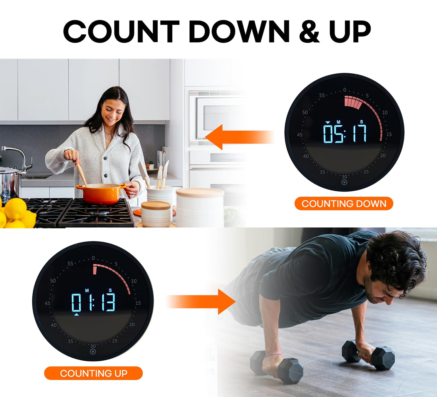 CREAVIVA Visual Digital Timer - 60 Min Countdown & Count Up, Large LED Screen with Red Visual Disc, Magnetic Silent Timer for Kids, Seniors, Classroom, Kitchen Cooking, ADHD & Autism Productivity Tool